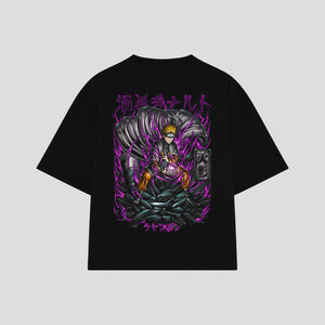 Playera streetwear premium de anime y gaming ExtraLife MX, corte boxy oversized drop shoulder heavyweight en color Deep Black y Off-White, moda urbana mexicana de culto.