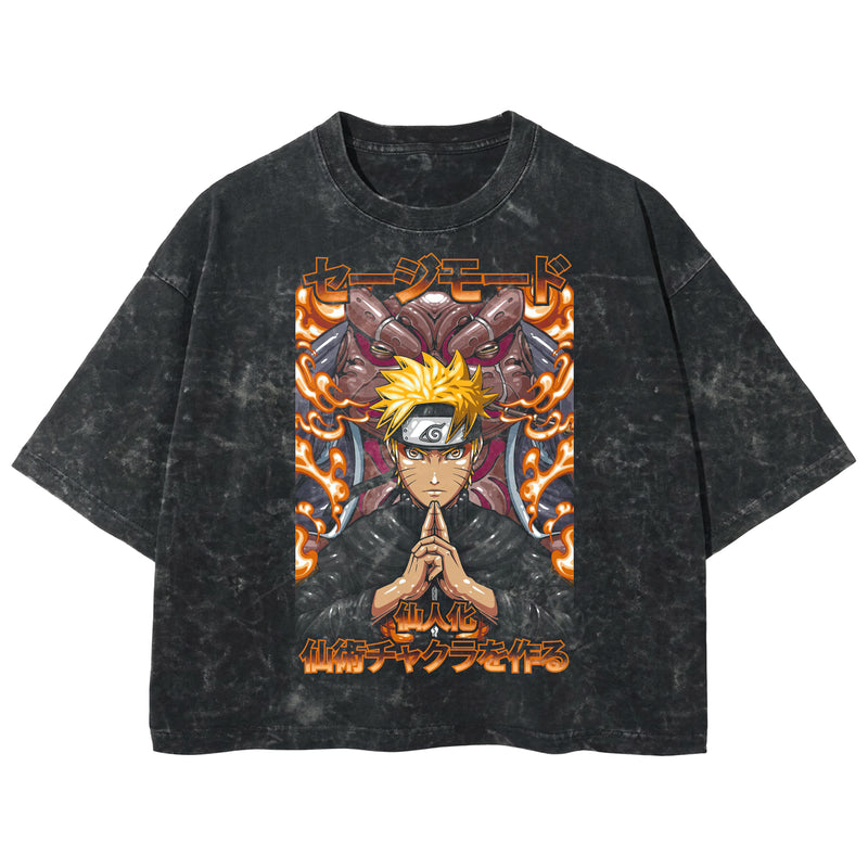 Playera streetwear premium de anime y gaming ExtraLife MX, corte boxy deluxe mineral wash heavyweight en color Acid Wash, moda urbana mexicana de culto.