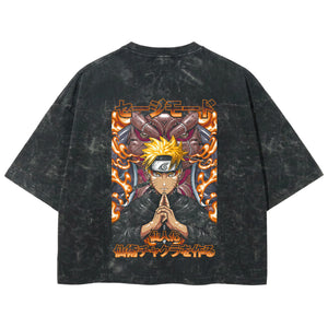 Playera streetwear premium de anime y gaming ExtraLife MX, corte boxy deluxe mineral wash heavyweight en color Acid Wash, moda urbana mexicana de culto.