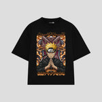Playera streetwear premium de anime y gaming ExtraLife MX, corte boxy oversized drop shoulder heavyweight en color Deep Black y Off-White, moda urbana mexicana de culto.
