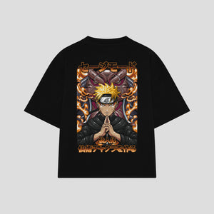 Playera streetwear premium de anime y gaming ExtraLife MX, corte boxy oversized drop shoulder heavyweight en color Deep Black y Off-White, moda urbana mexicana de culto.