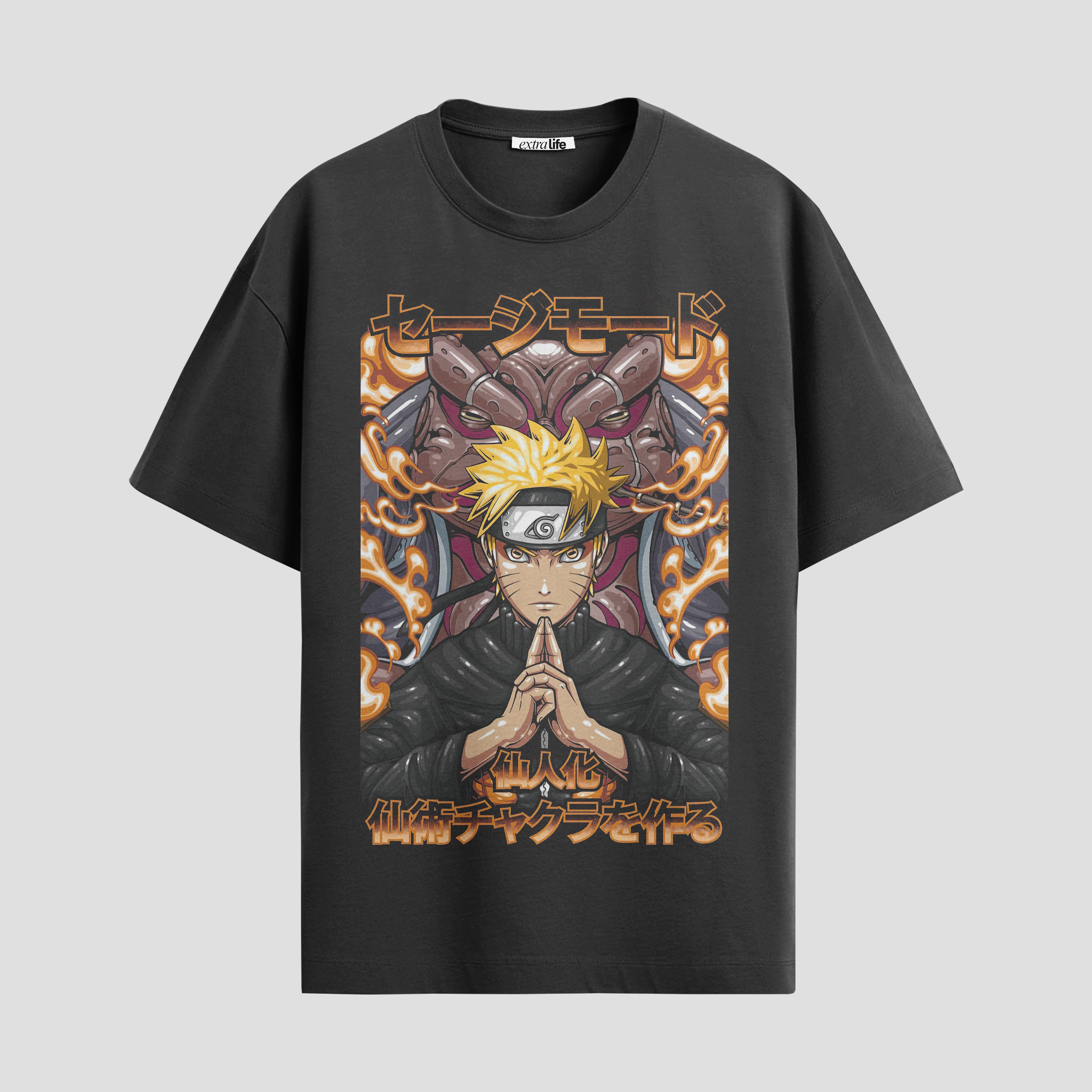 Playera urbana de anime y gaming ExtraLife MX, corte Standard Fit unisex ligero y transpirable en color Deep Black y Pure White, ropa de uso diario para gym y casual.