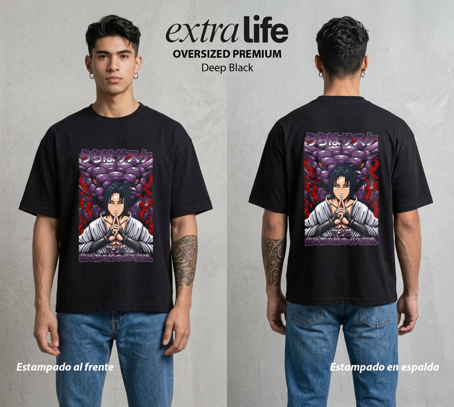 La Aldea Oculta | Dattebayo del Viento #02735 - Playera Oversized Premium | Deep Black - Foto en modelo