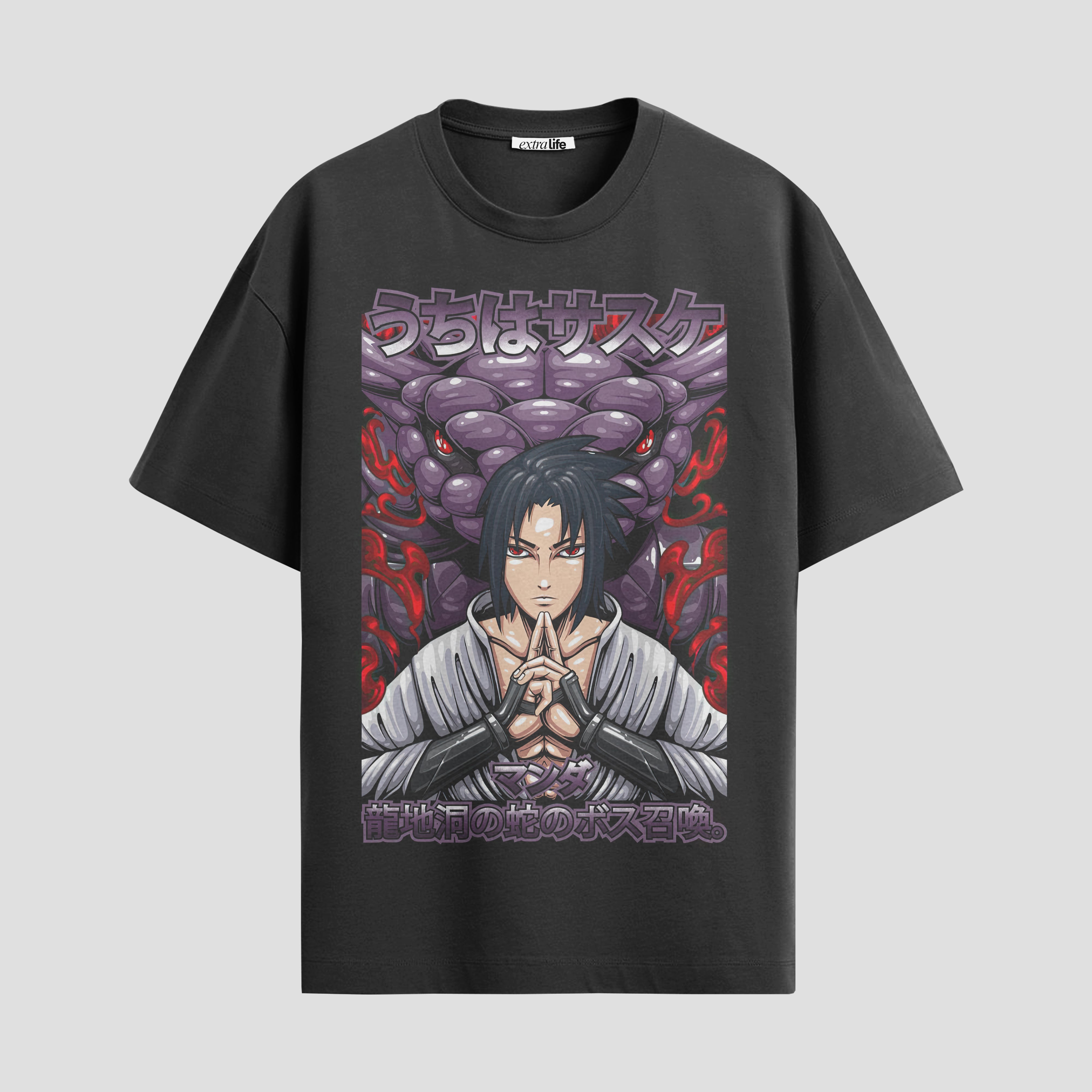 Playera urbana de anime y gaming ExtraLife MX, corte Standard Fit unisex ligero y transpirable en color Deep Black y Pure White, ropa de uso diario para gym y casual.