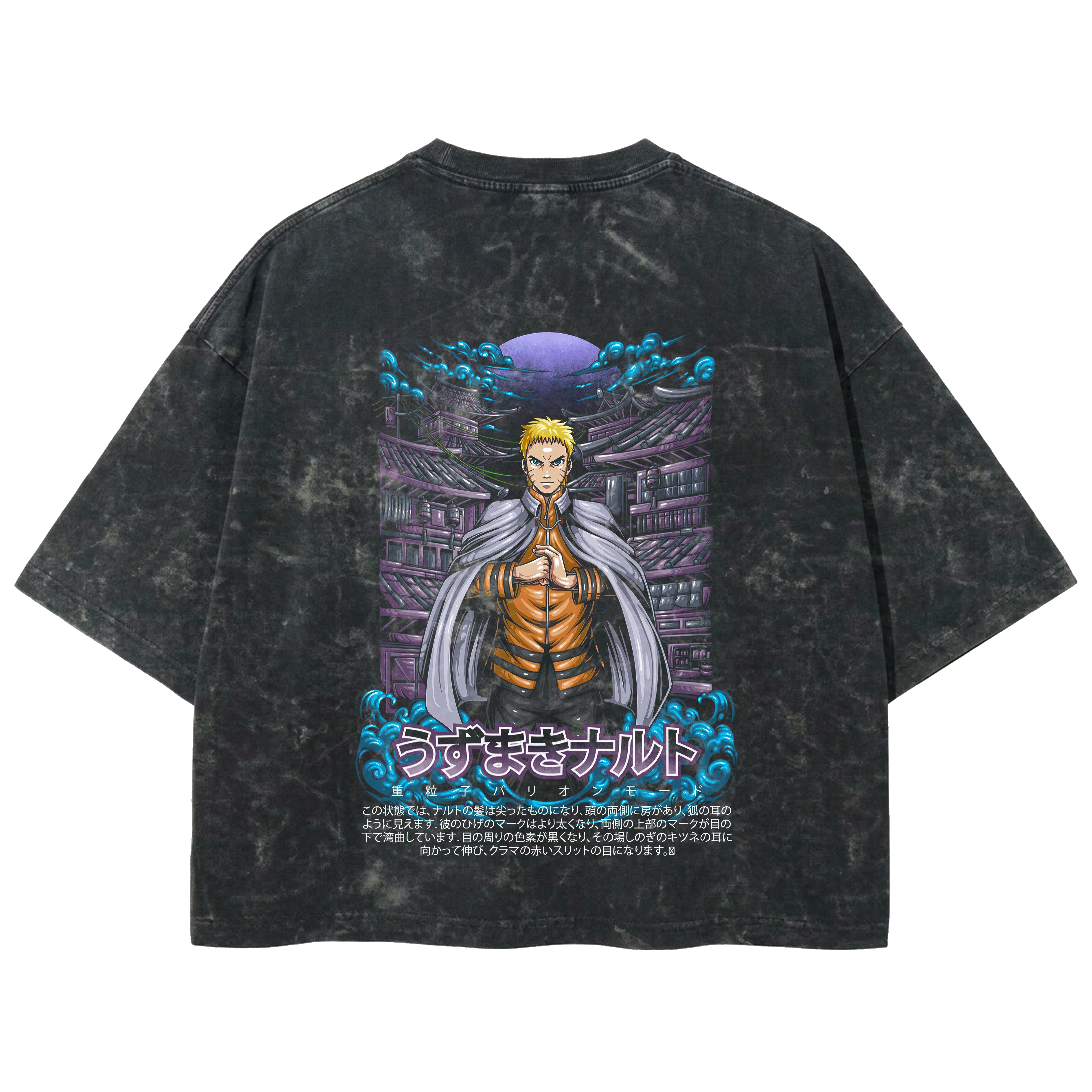 Playera streetwear premium de anime y gaming ExtraLife MX, corte boxy deluxe mineral wash heavyweight en color Acid Wash, moda urbana mexicana de culto.