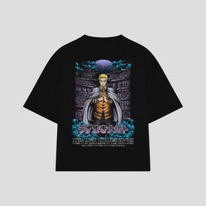 Playera streetwear premium de anime y gaming ExtraLife MX, corte boxy oversized drop shoulder heavyweight en color Deep Black y Off-White, moda urbana mexicana de culto.