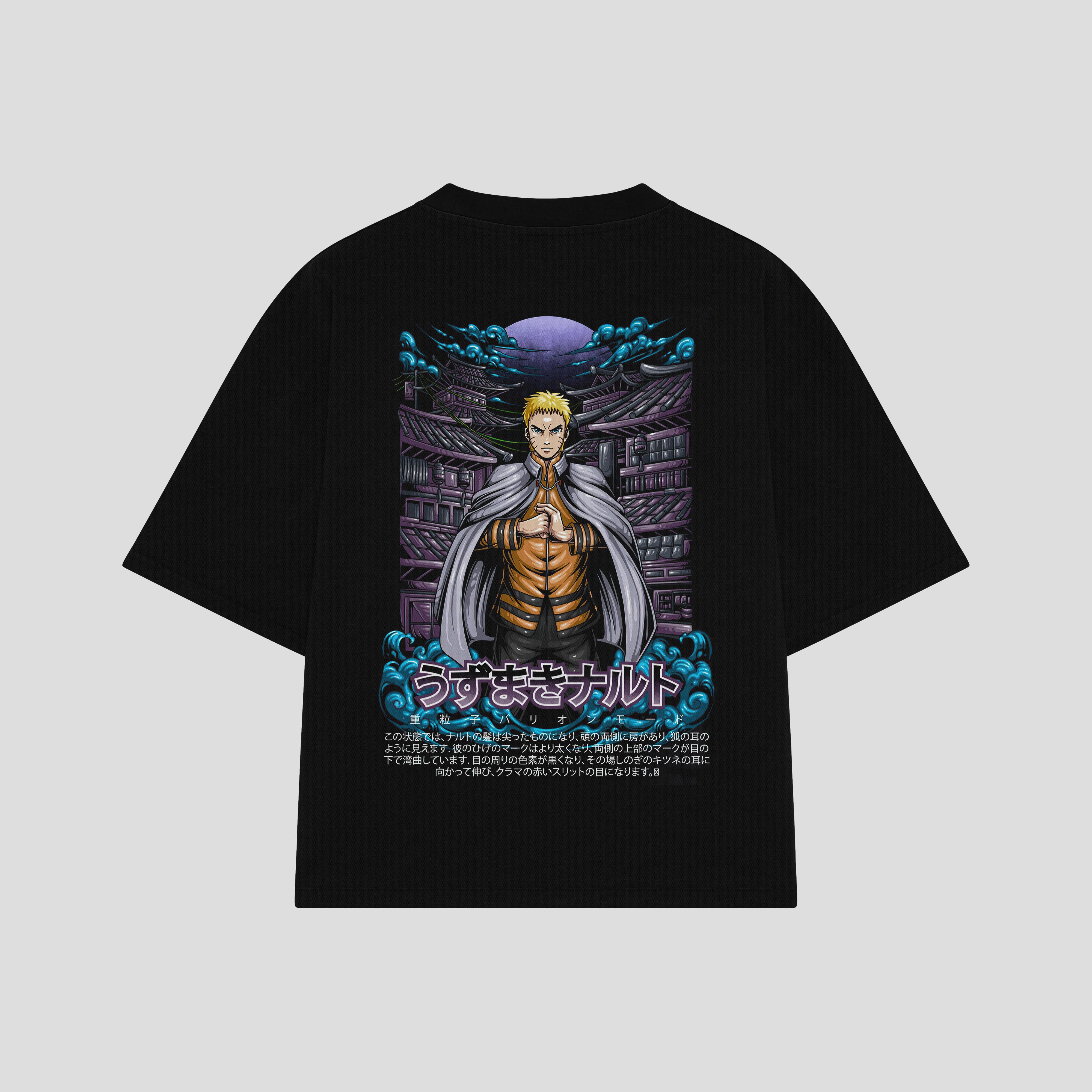 Playera streetwear premium de anime y gaming ExtraLife MX, corte boxy oversized drop shoulder heavyweight en color Deep Black y Off-White, moda urbana mexicana de culto.