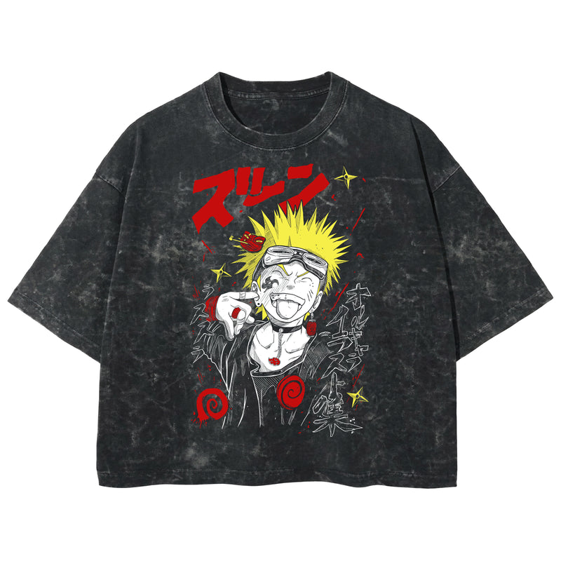 Playera streetwear premium de anime y gaming ExtraLife MX, corte boxy deluxe mineral wash heavyweight en color Acid Wash, moda urbana mexicana de culto.