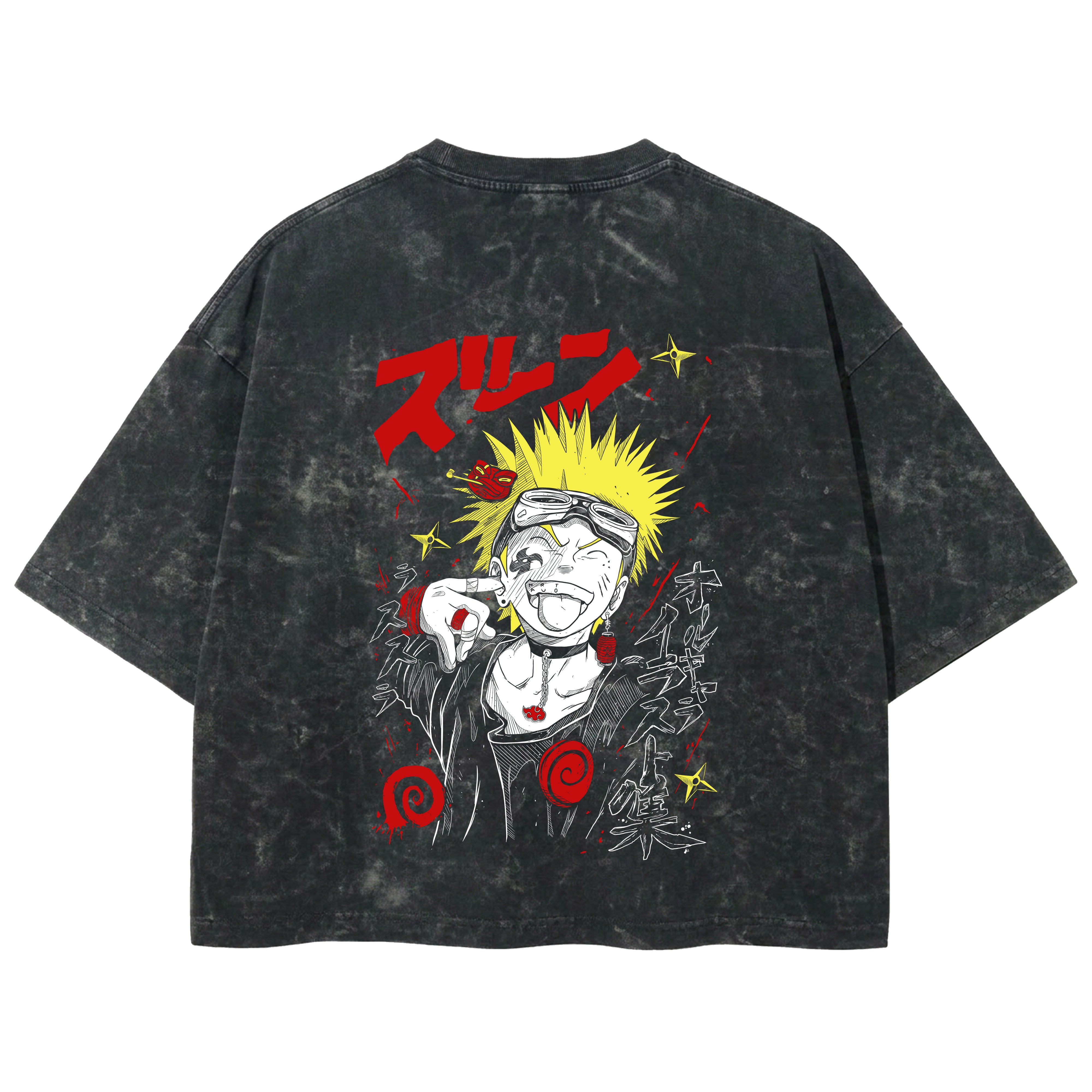 Playera streetwear premium de anime y gaming ExtraLife MX, corte boxy deluxe mineral wash heavyweight en color Acid Wash, moda urbana mexicana de culto.