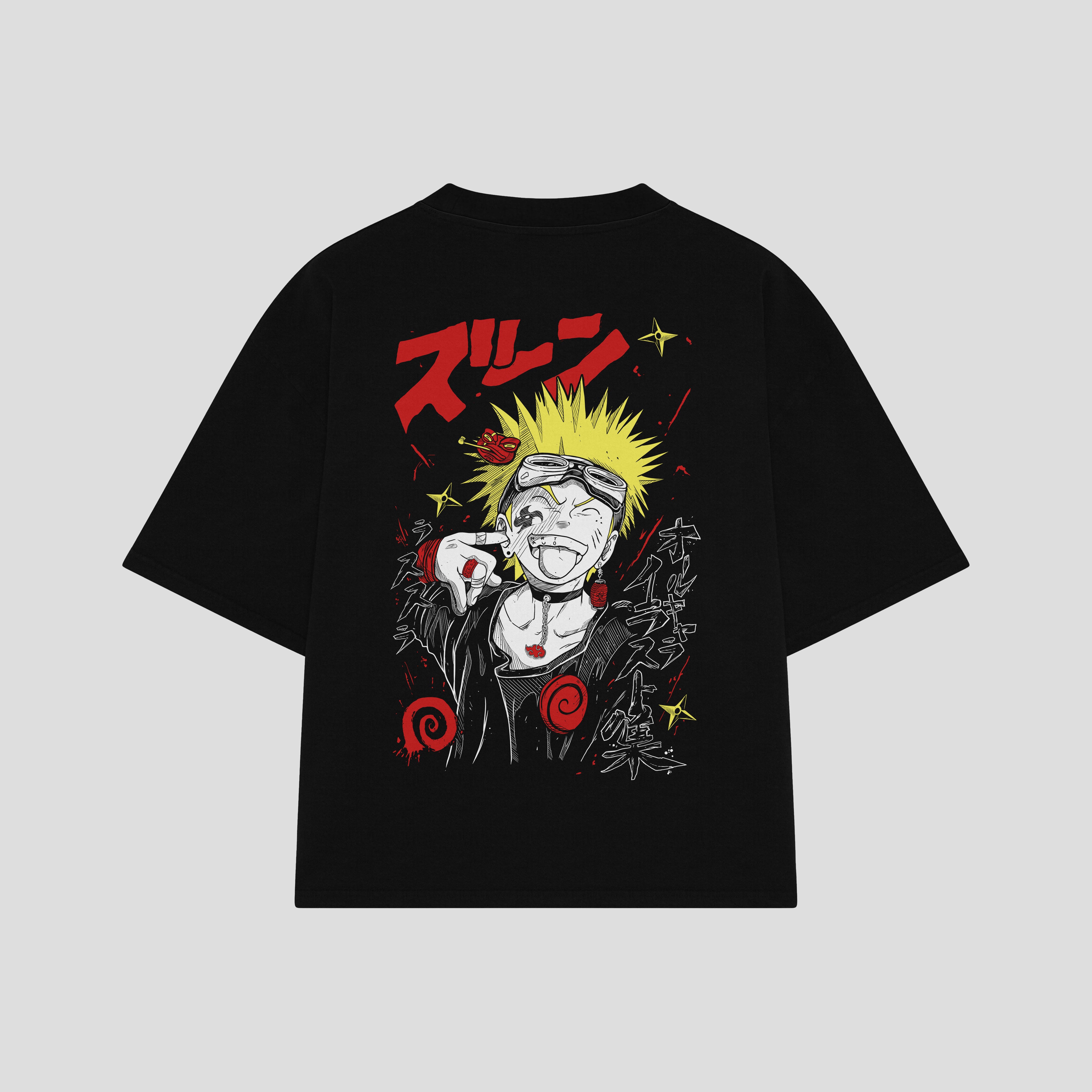 Playera streetwear premium de anime y gaming ExtraLife MX, corte boxy oversized drop shoulder heavyweight en color Deep Black y Off-White, moda urbana mexicana de culto.