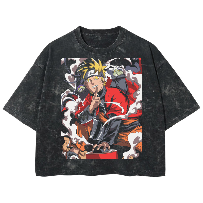 Playera streetwear premium de anime y gaming ExtraLife MX, corte boxy deluxe mineral wash heavyweight en color Acid Wash, moda urbana mexicana de culto.