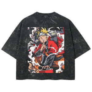Playera streetwear premium de anime y gaming ExtraLife MX, corte boxy deluxe mineral wash heavyweight en color Acid Wash, moda urbana mexicana de culto.