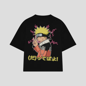 Playera streetwear premium de anime y gaming ExtraLife MX, corte boxy oversized drop shoulder heavyweight en color Deep Black y Off-White, moda urbana mexicana de culto.