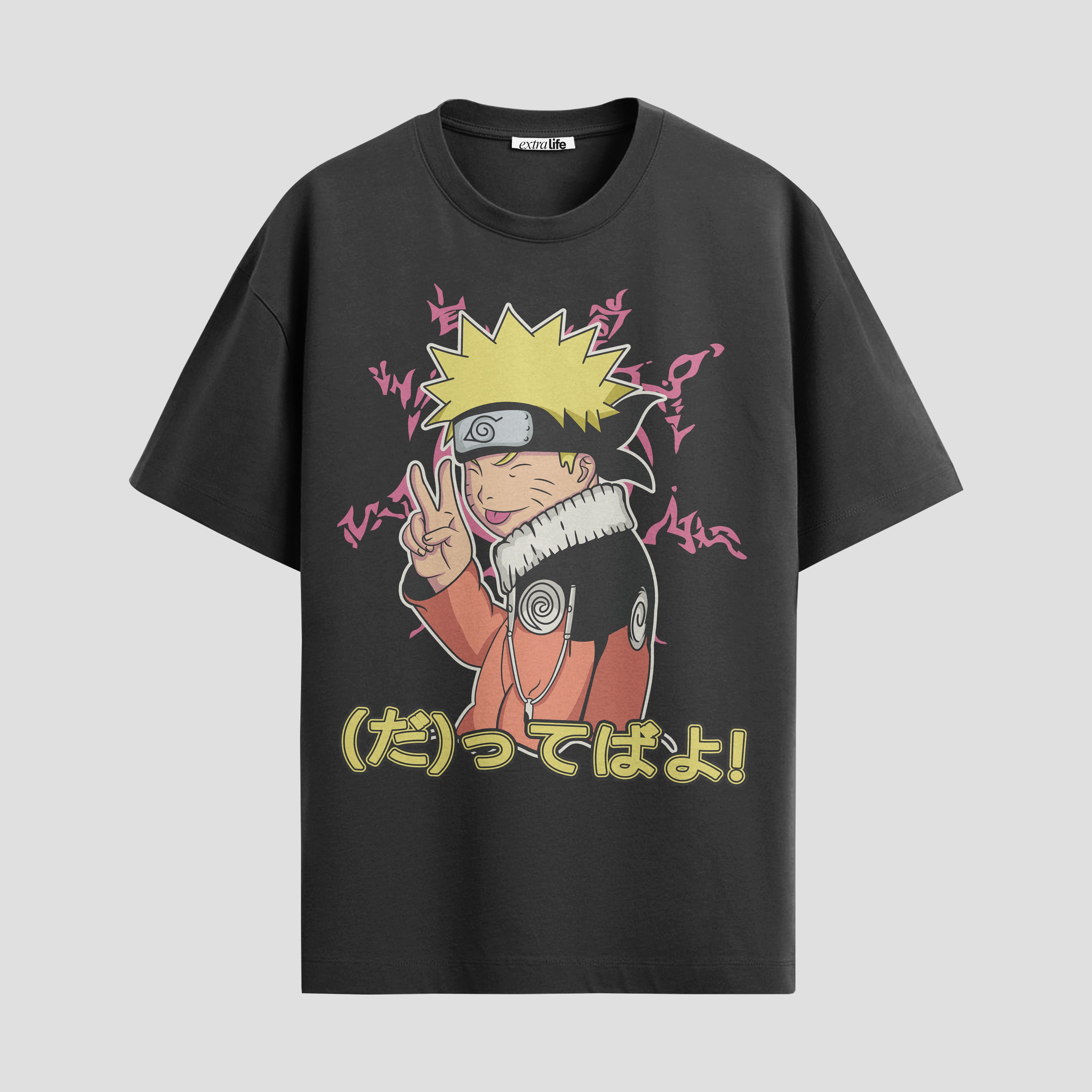 Playera urbana de anime y gaming ExtraLife MX, corte Standard Fit unisex ligero y transpirable en color Deep Black y Pure White, ropa de uso diario para gym y casual.