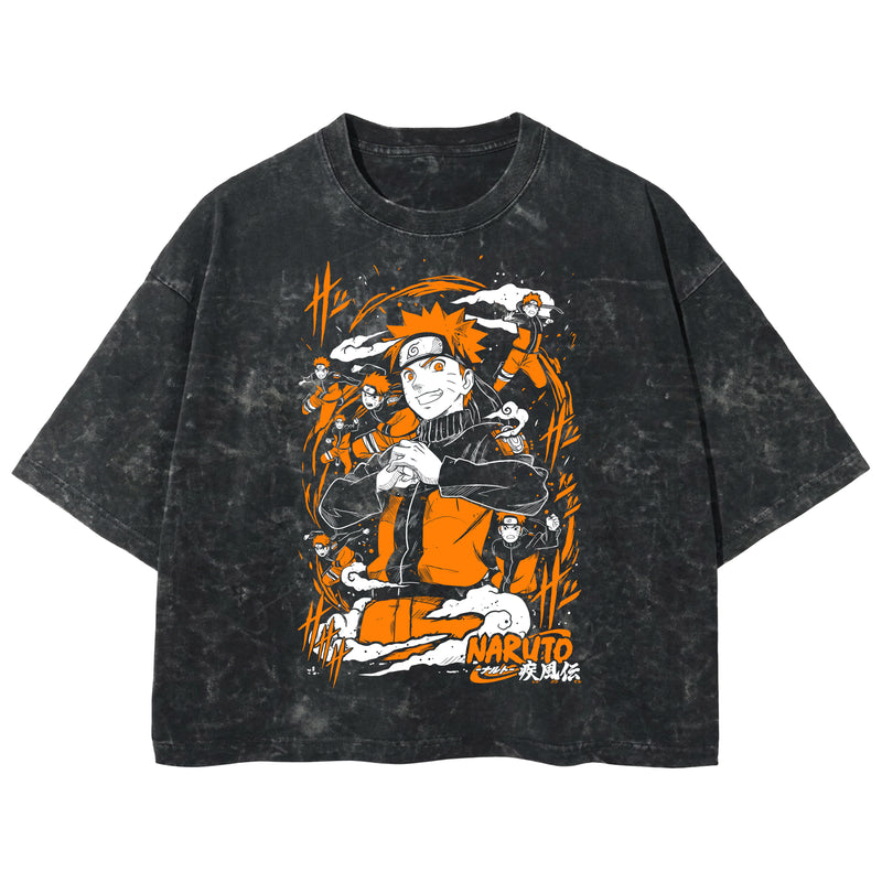 Playera streetwear premium de anime y gaming ExtraLife MX, corte boxy deluxe mineral wash heavyweight en color Acid Wash, moda urbana mexicana de culto.