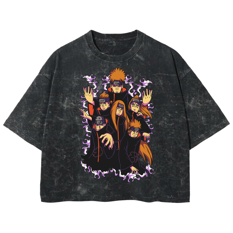 Playera streetwear premium de anime y gaming ExtraLife MX, corte boxy deluxe mineral wash heavyweight en color Acid Wash, moda urbana mexicana de culto.