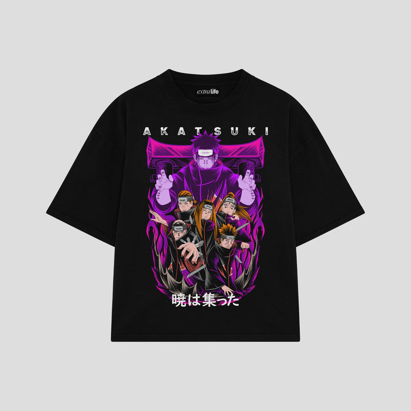Playera streetwear premium de anime y gaming ExtraLife MX, corte boxy oversized drop shoulder heavyweight en color Deep Black y Off-White, moda urbana mexicana de culto.
