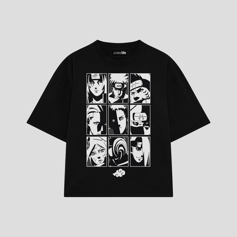 Playera streetwear premium de anime y gaming ExtraLife MX, corte boxy oversized drop shoulder heavyweight en color Deep Black y Off-White, moda urbana mexicana de culto.