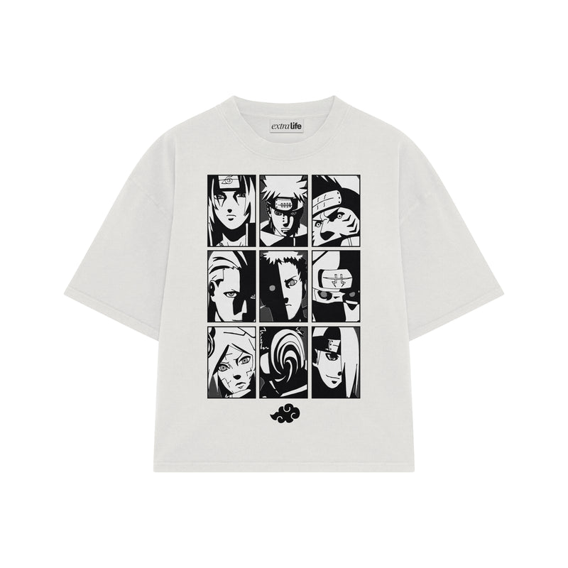 Playera streetwear premium de anime y gaming ExtraLife MX, corte boxy oversized drop shoulder heavyweight en color Deep Black y Off-White, moda urbana mexicana de culto.