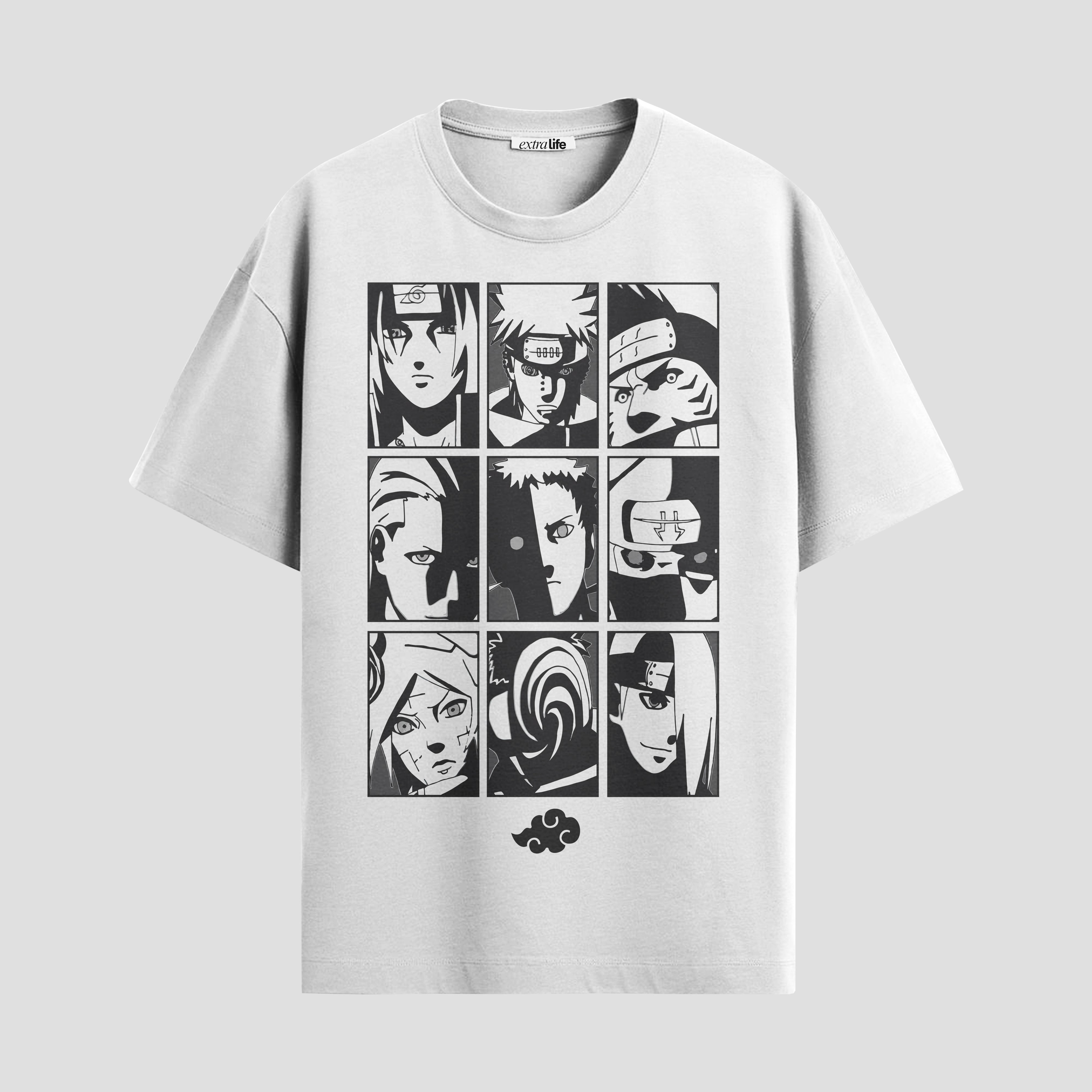Playera urbana de anime y gaming ExtraLife MX, corte Standard Fit unisex ligero y transpirable en color Deep Black y Pure White, ropa de uso diario para gym y casual.