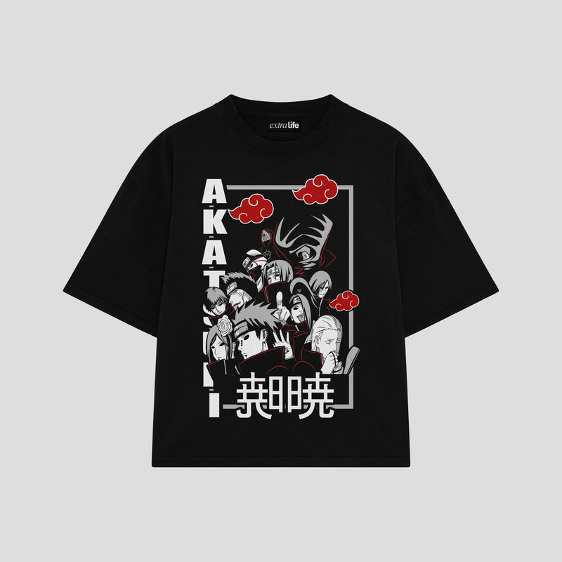 Playera streetwear premium de anime y gaming ExtraLife MX, corte boxy oversized drop shoulder heavyweight en color Deep Black y Off-White, moda urbana mexicana de culto.
