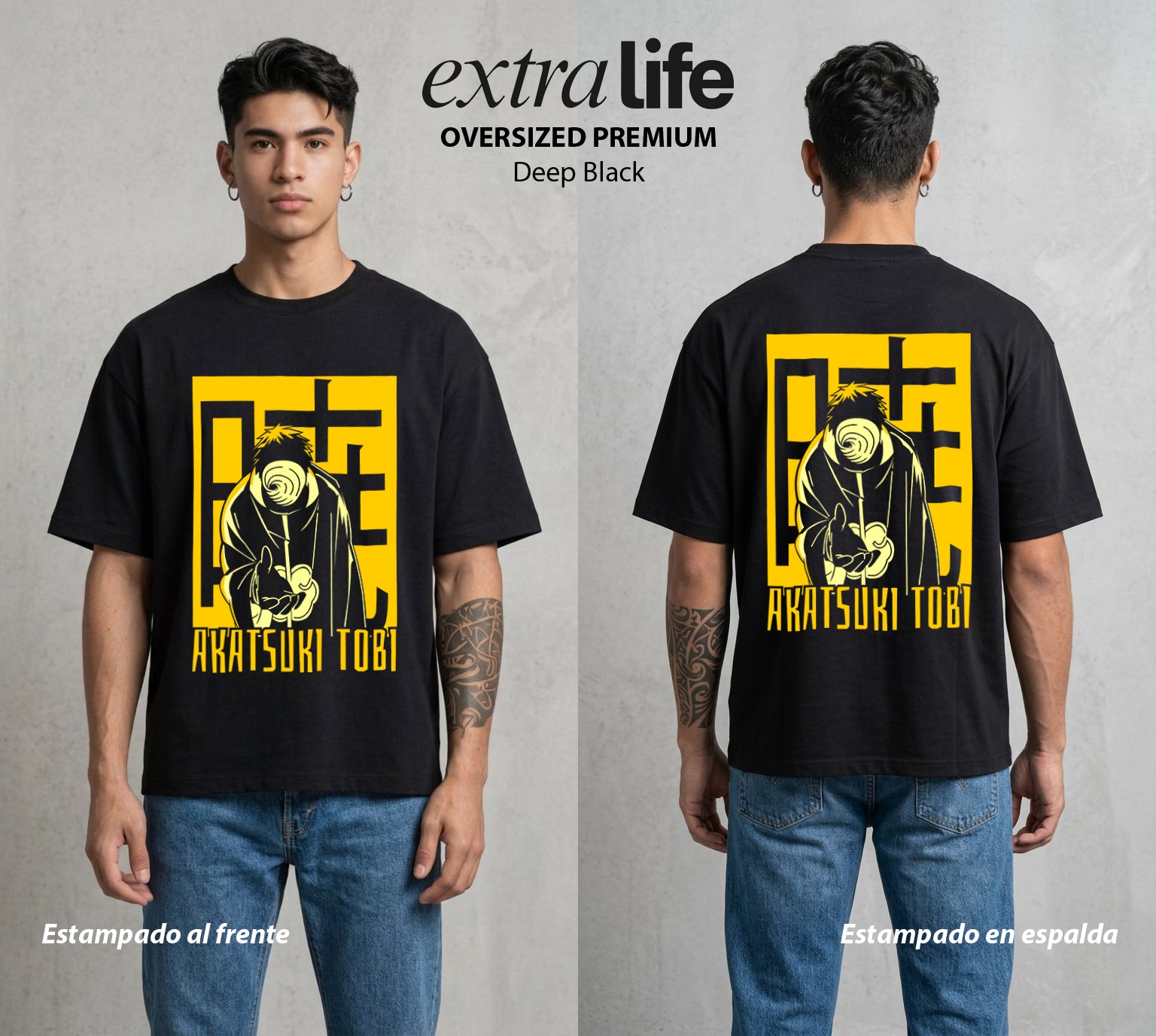 La Aldea Oculta | Zorro de Nueve Colas #02747 - Playera Oversized Premium | Deep Black - Foto en modelo