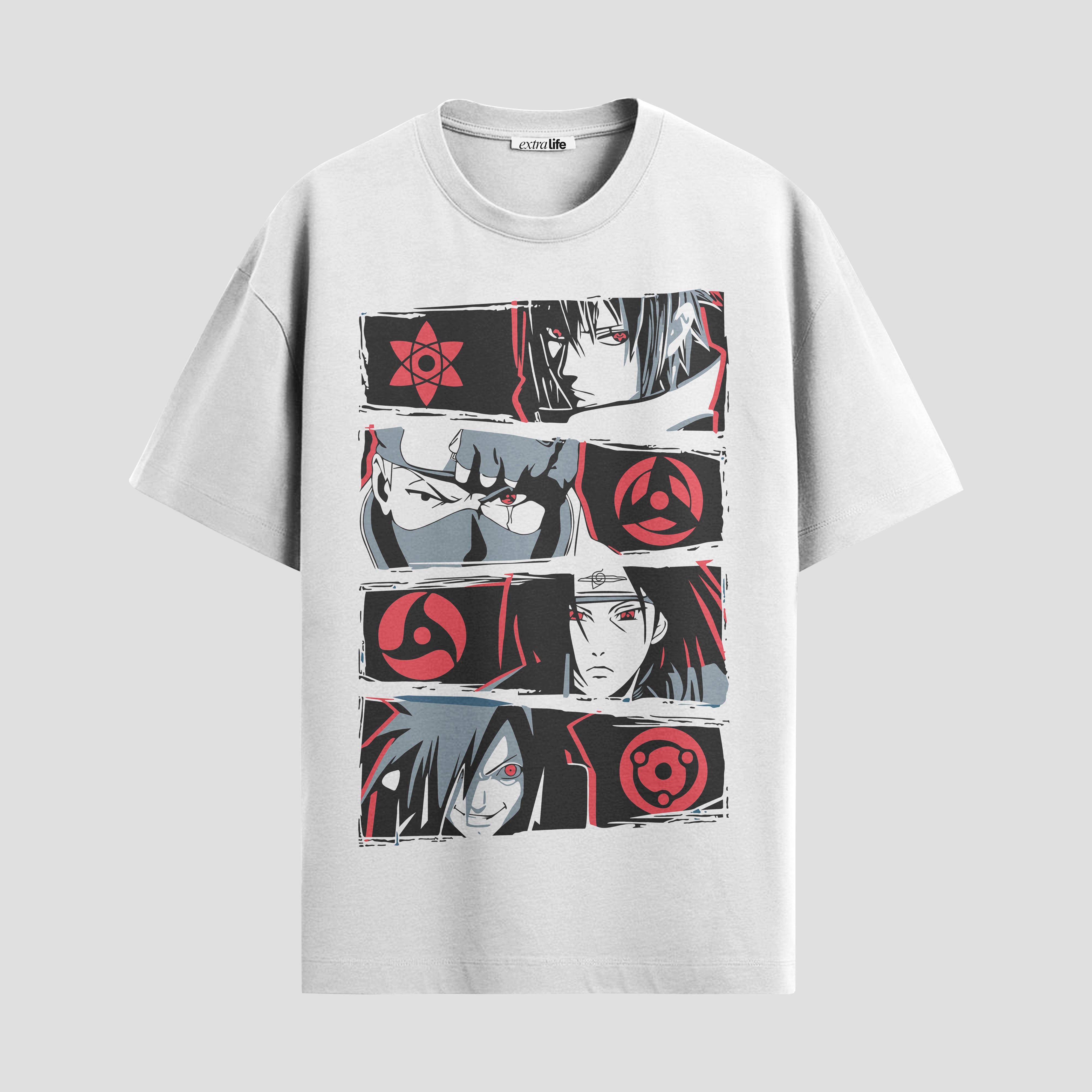 Playera urbana de anime y gaming ExtraLife MX, corte Standard Fit unisex ligero y transpirable en color Deep Black y Pure White, ropa de uso diario para gym y casual.
