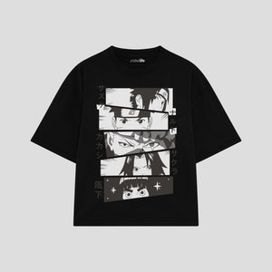 Playera streetwear premium de anime y gaming ExtraLife MX, corte boxy oversized drop shoulder heavyweight en color Deep Black y Off-White, moda urbana mexicana de culto.