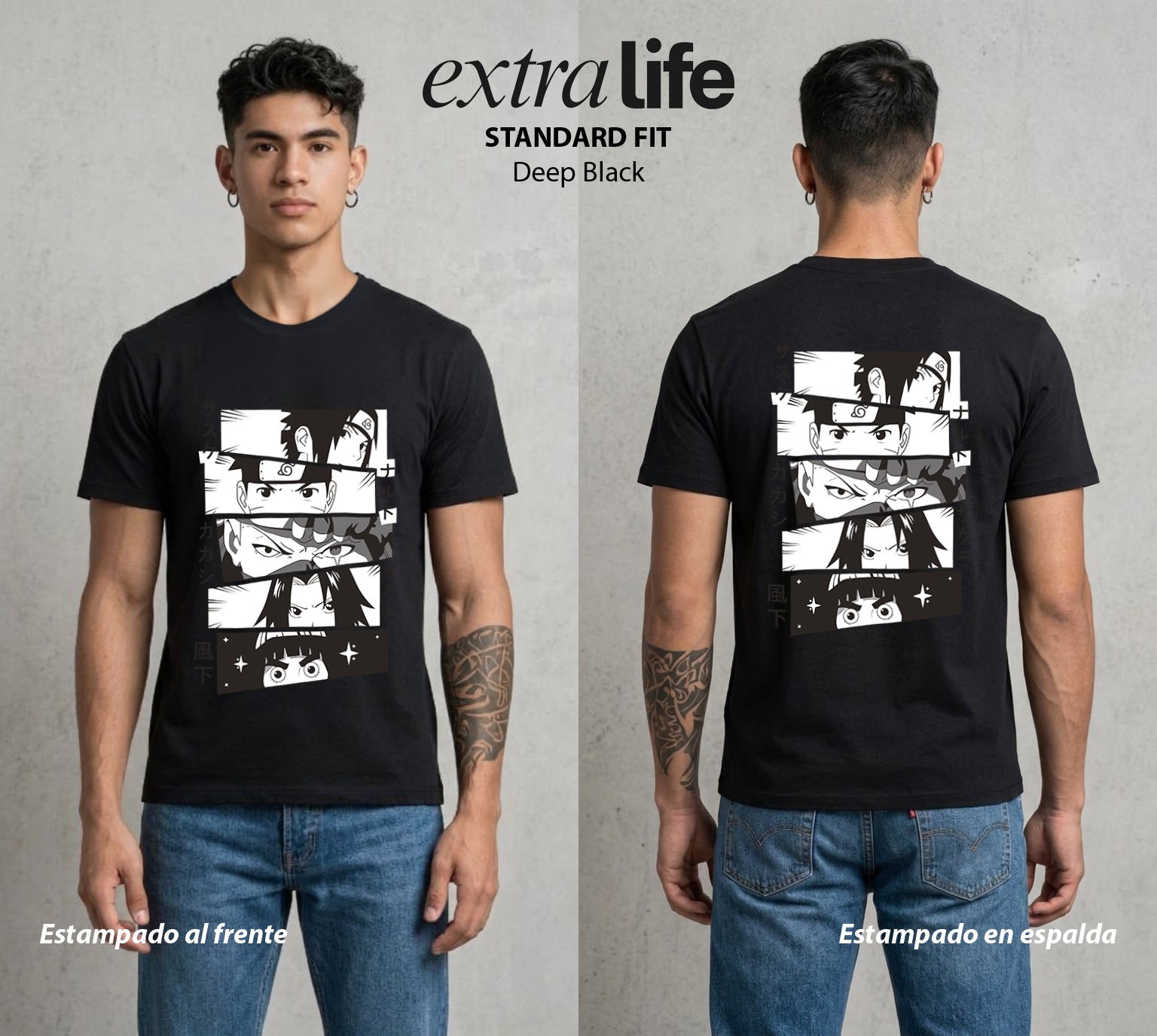 La Aldea Oculta | Zorro de Nueve Colas #02750 - Playera Standard Fit | Deep Black - Foto en modelo