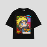 Playera streetwear premium de anime y gaming ExtraLife MX, corte boxy oversized drop shoulder heavyweight en color Deep Black y Off-White, moda urbana mexicana de culto.