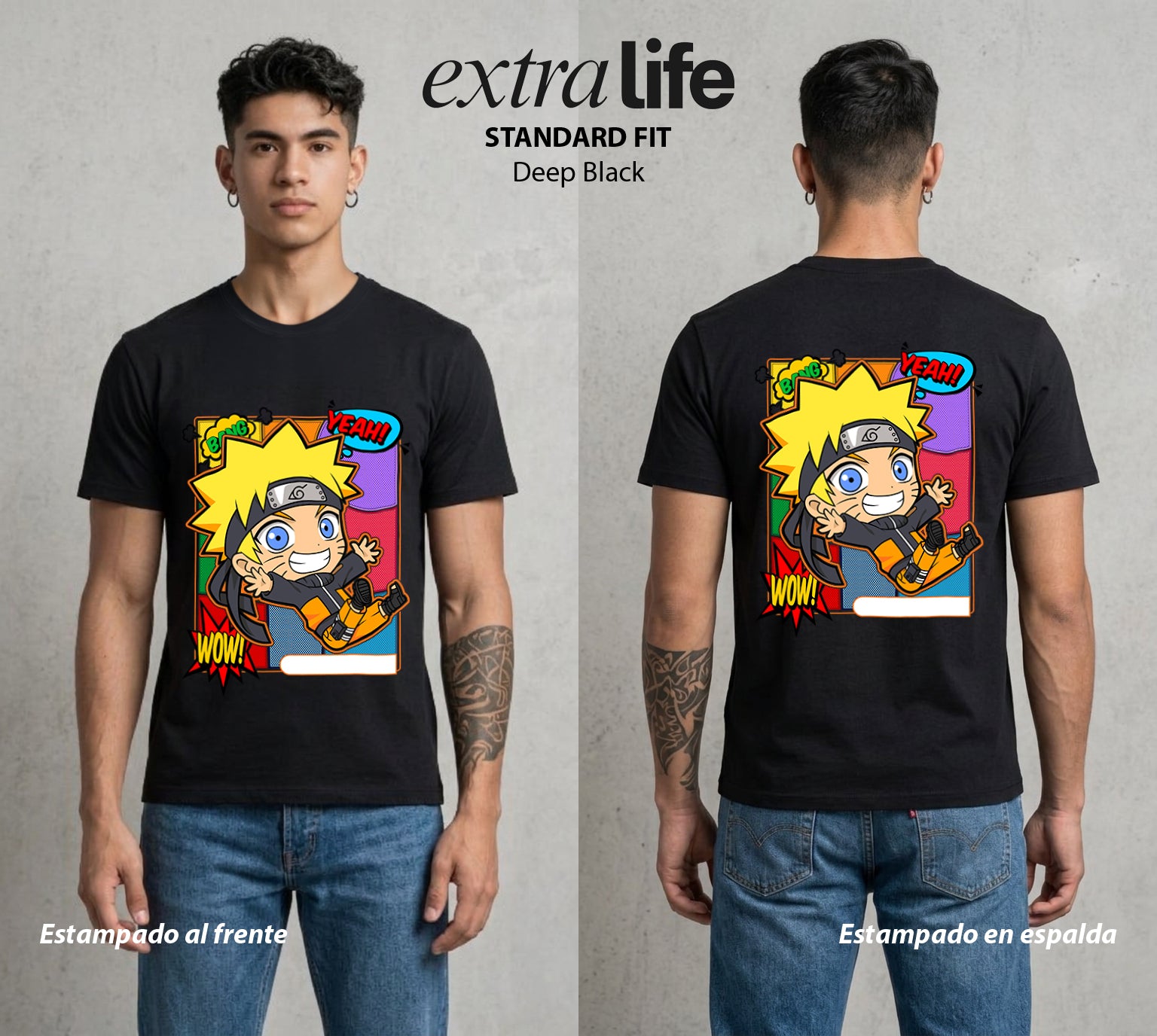La Aldea Oculta | Zorro de Nueve Colas Chibi #02752 - Playera Standard Fit | Deep Black - Foto en modelo