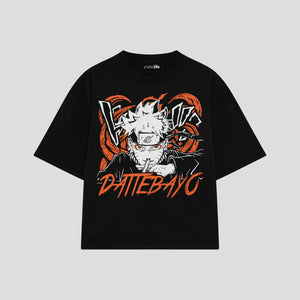 Playera streetwear premium de anime y gaming ExtraLife MX, corte boxy oversized drop shoulder heavyweight en color Deep Black y Off-White, moda urbana mexicana de culto.