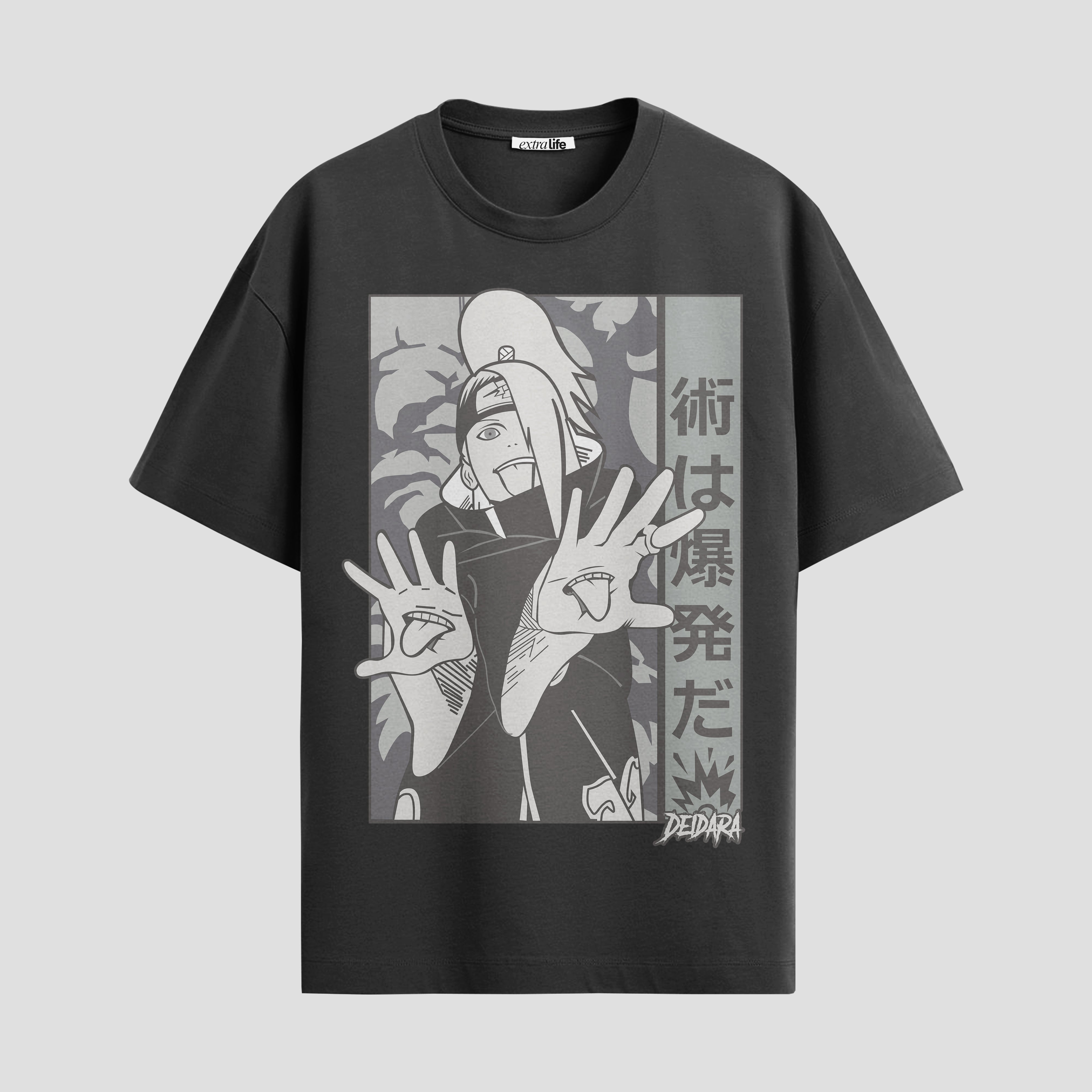 Playera urbana de anime y gaming ExtraLife MX, corte Standard Fit unisex ligero y transpirable en color Deep Black y Pure White, ropa de uso diario para gym y casual.