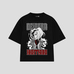Playera streetwear premium de anime y gaming ExtraLife MX, corte boxy oversized drop shoulder heavyweight en color Deep Black y Off-White, moda urbana mexicana de culto.