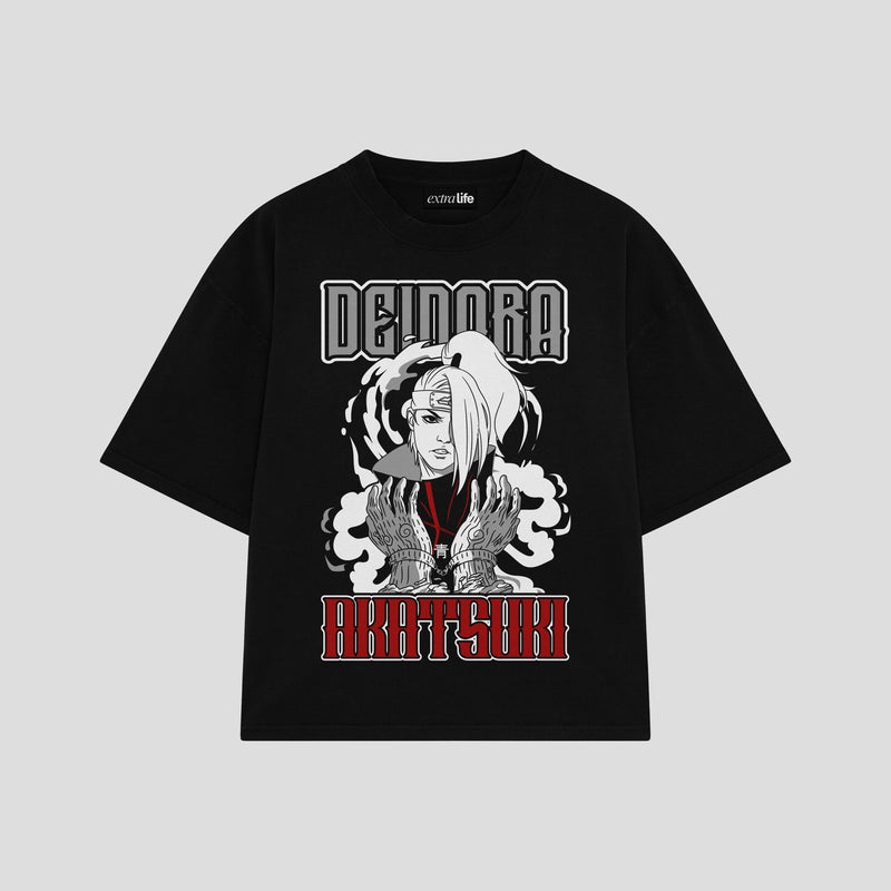 Playera streetwear premium de anime y gaming ExtraLife MX, corte boxy oversized drop shoulder heavyweight en color Deep Black y Off-White, moda urbana mexicana de culto.