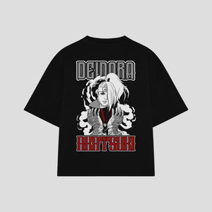 Playera streetwear premium de anime y gaming ExtraLife MX, corte boxy oversized drop shoulder heavyweight en color Deep Black y Off-White, moda urbana mexicana de culto.