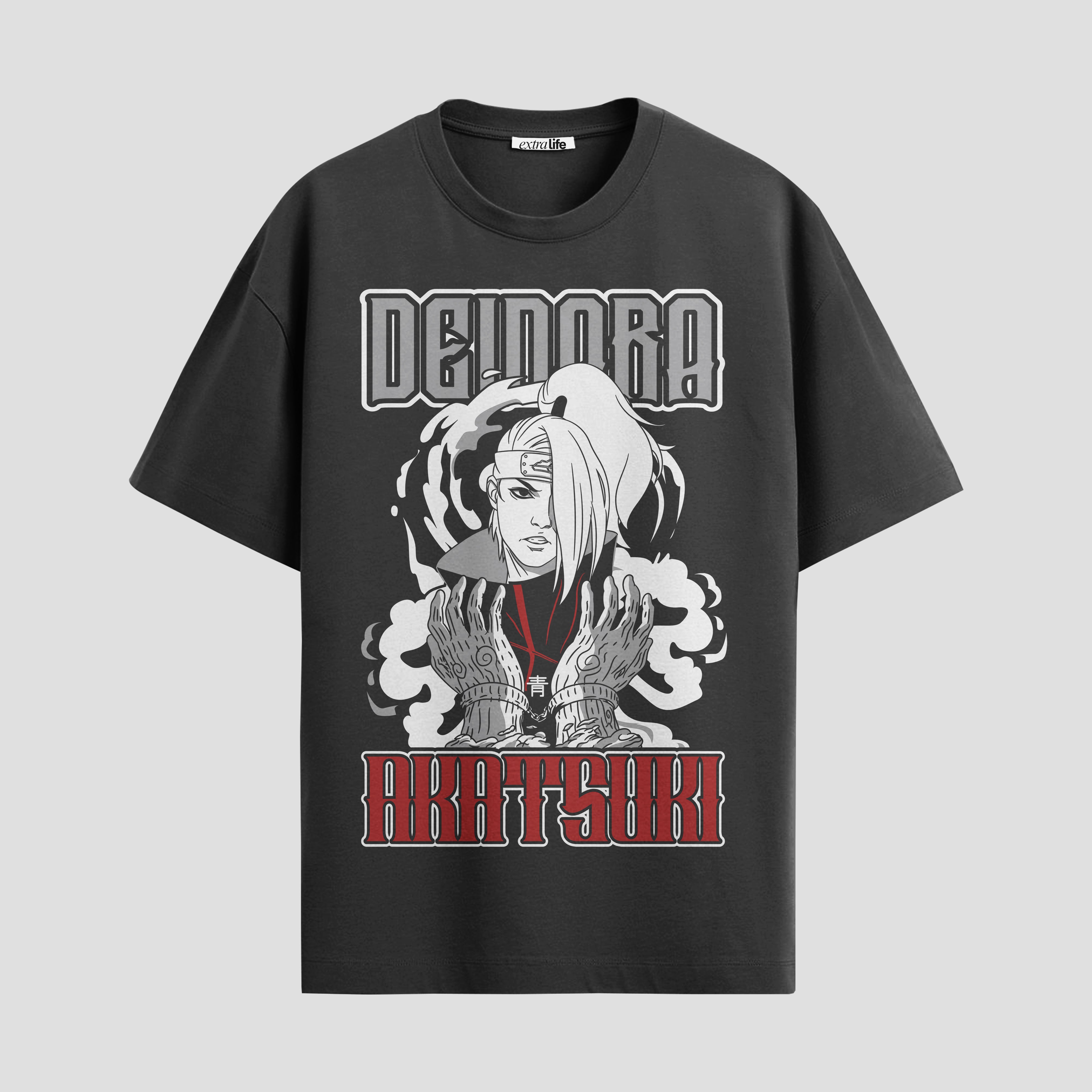 Playera urbana de anime y gaming ExtraLife MX, corte Standard Fit unisex ligero y transpirable en color Deep Black y Pure White, ropa de uso diario para gym y casual.