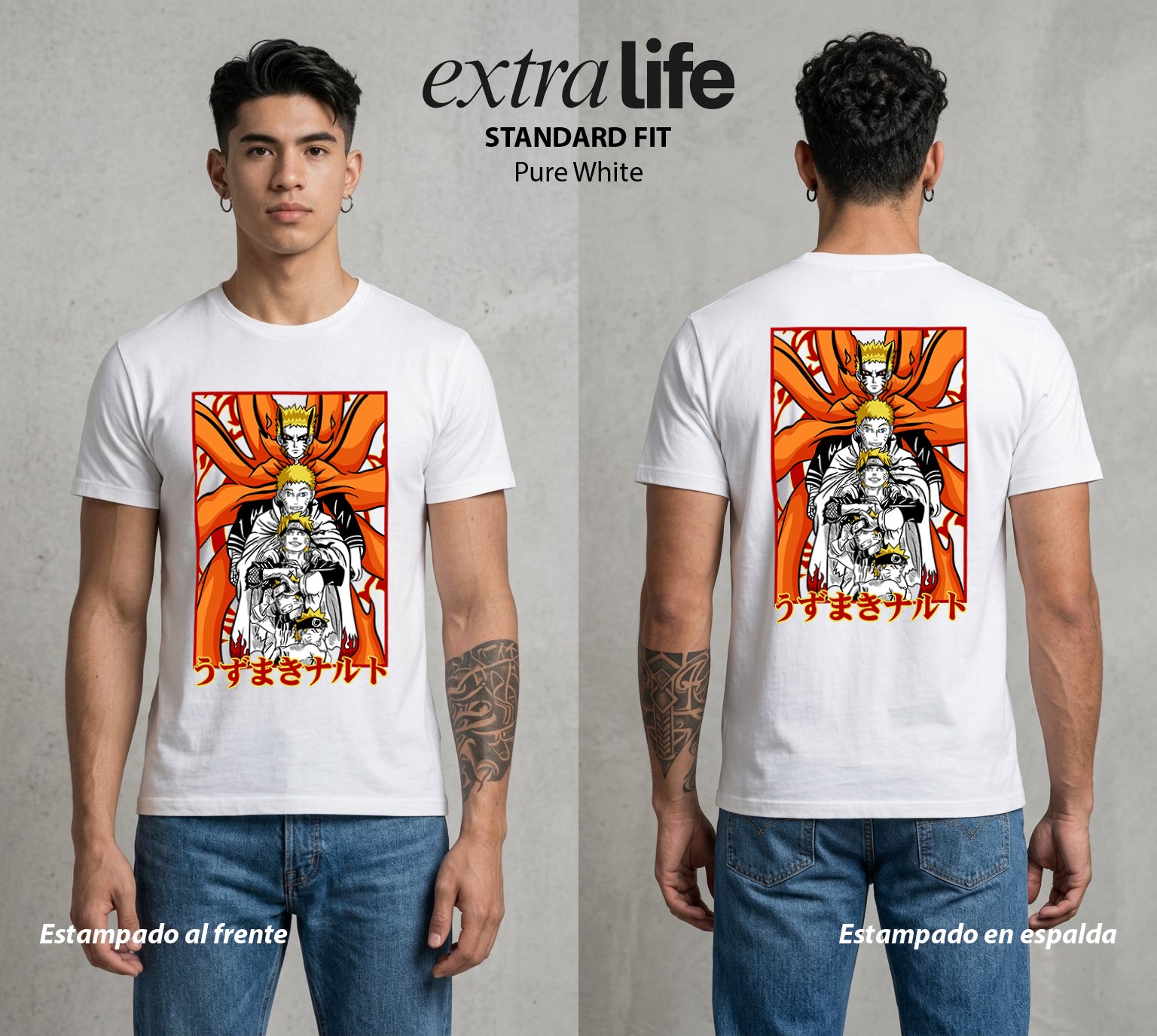 La Aldea Oculta | Zorro de Nueve Colas Evolucion #02756 - Playera Standard Fit | Pure White - Foto en modelo