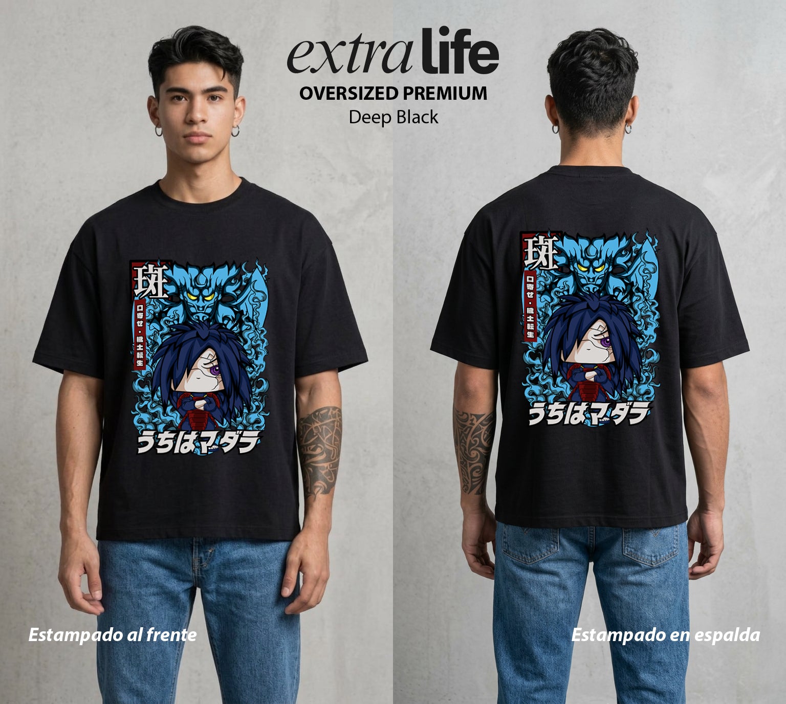 La Aldea Oculta | Zorro de Nueve Colas Pop Art #02757 - Playera Oversized Premium | Deep Black - Foto en modelo