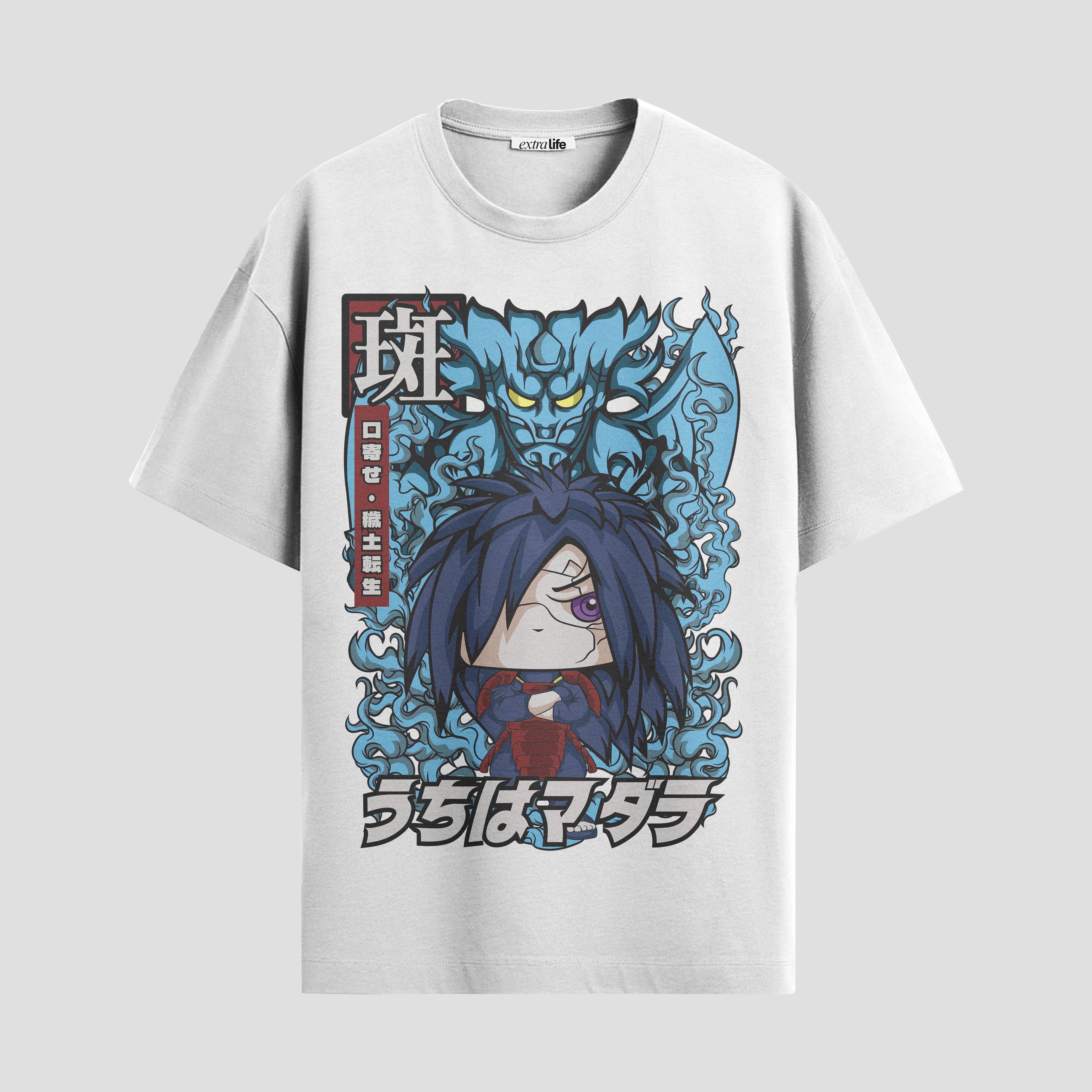 Playera urbana de anime y gaming ExtraLife MX, corte Standard Fit unisex ligero y transpirable en color Deep Black y Pure White, ropa de uso diario para gym y casual.