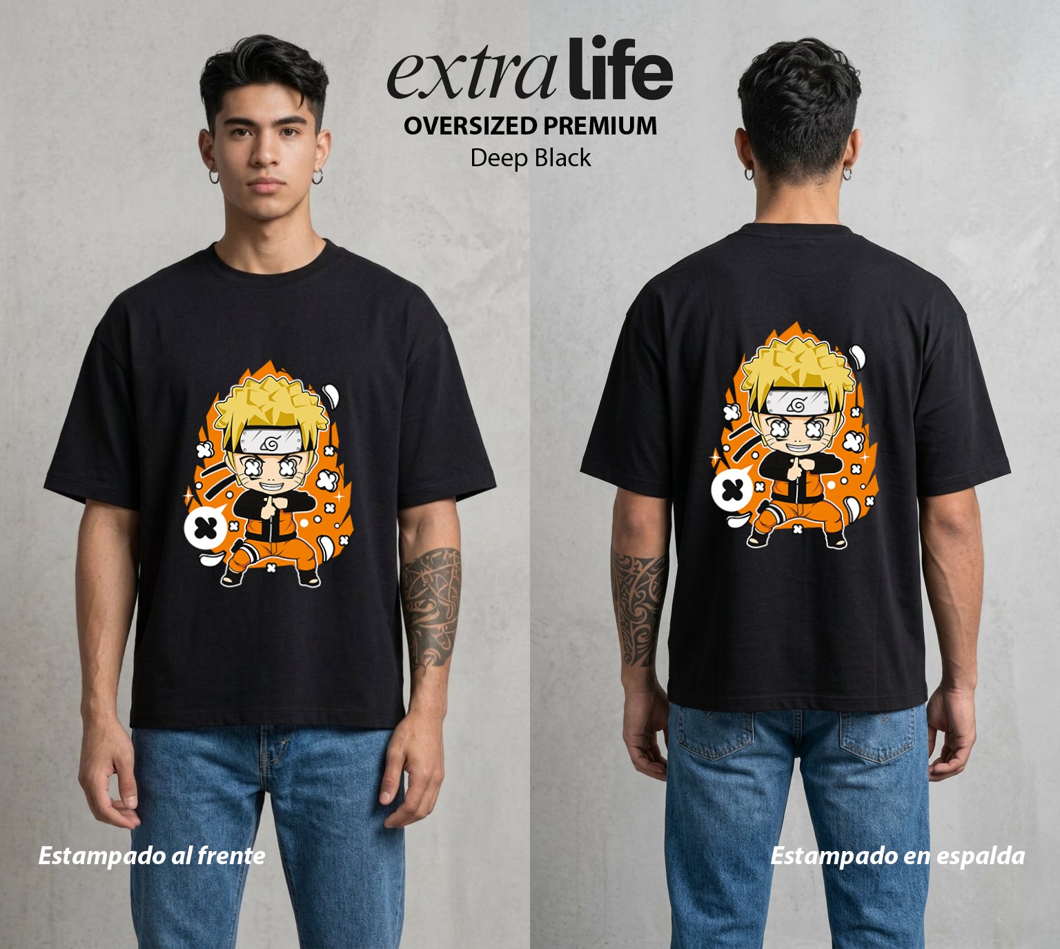 La Aldea Oculta | Zorro de Nueve Colas Pop Art #02758 - Playera Oversized Premium | Deep Black - Foto en modelo