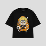 Playera streetwear premium de anime y gaming ExtraLife MX, corte boxy oversized drop shoulder heavyweight en color Deep Black y Off-White, moda urbana mexicana de culto.