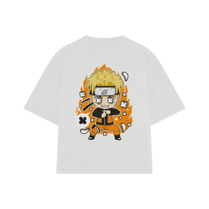 Playera streetwear premium de anime y gaming ExtraLife MX, corte boxy oversized drop shoulder heavyweight en color Deep Black y Off-White, moda urbana mexicana de culto.
