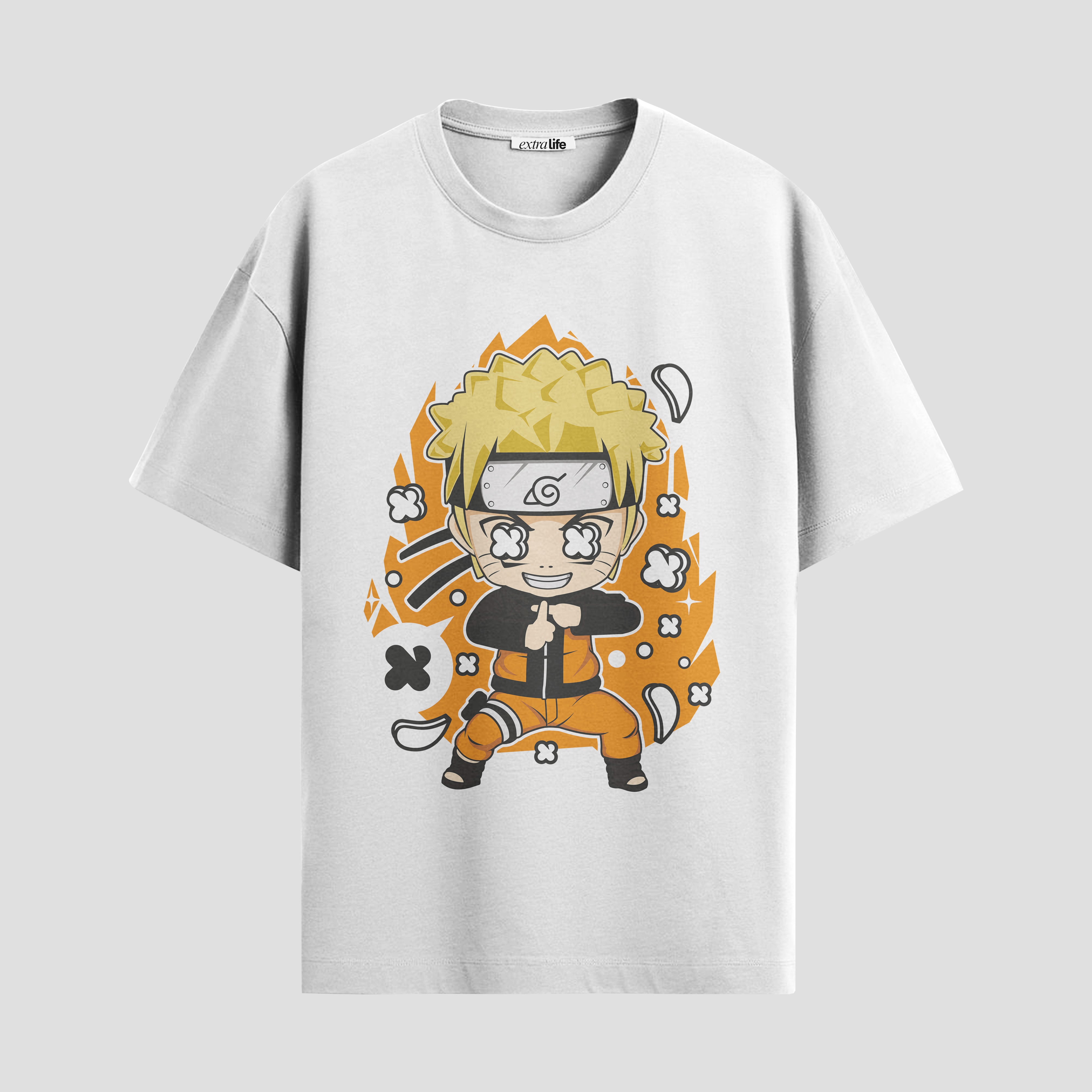 Playera urbana de anime y gaming ExtraLife MX, corte Standard Fit unisex ligero y transpirable en color Deep Black y Pure White, ropa de uso diario para gym y casual.