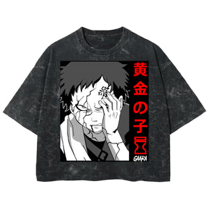 Playera streetwear premium de anime y gaming ExtraLife MX, corte boxy deluxe mineral wash heavyweight en color Acid Wash, moda urbana mexicana de culto.