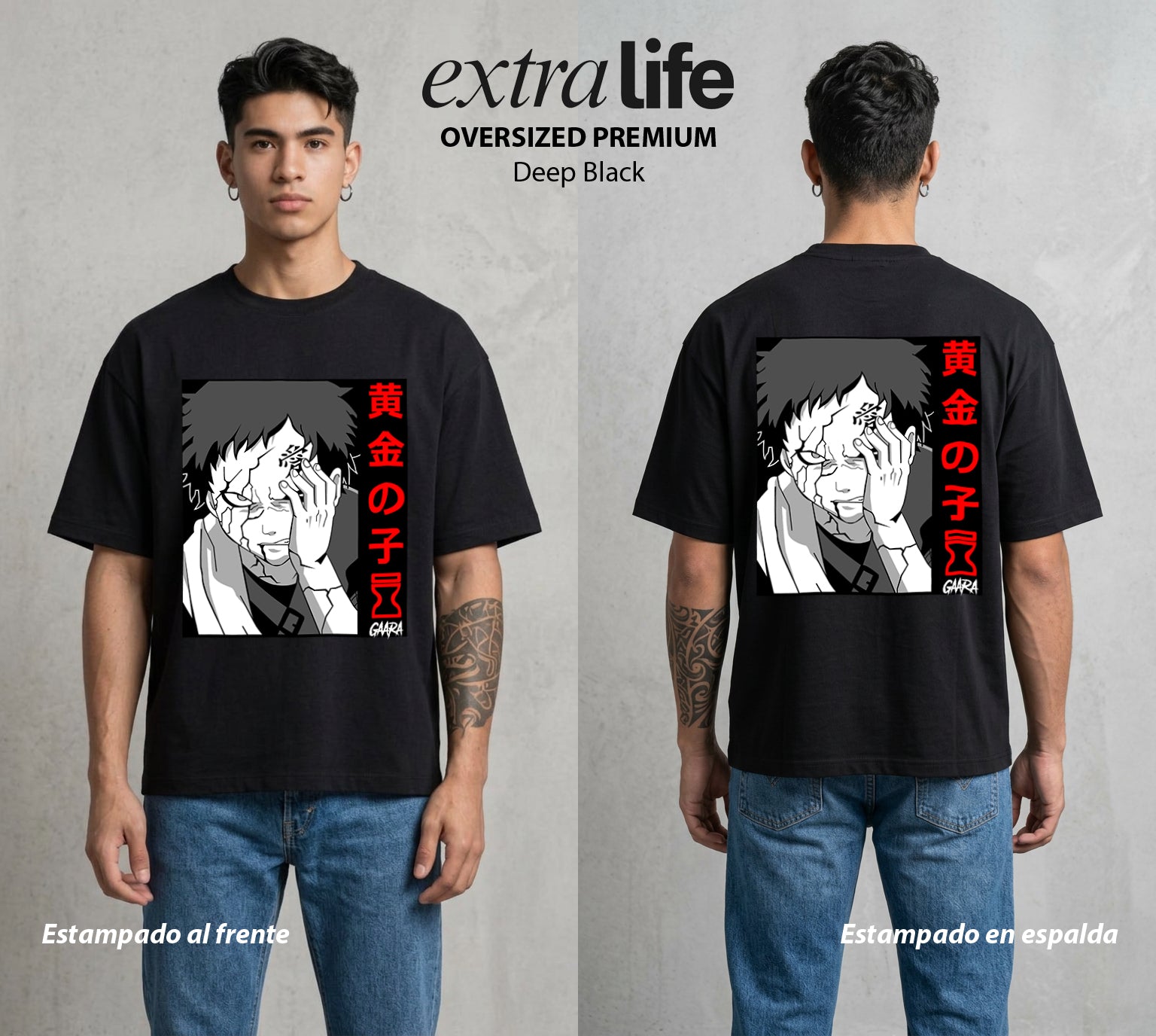 La Aldea Oculta | El Hokage del Futuro #02760 - Playera Oversized Premium | Deep Black - Foto en modelo