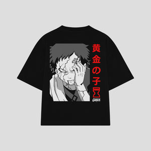 Playera streetwear premium de anime y gaming ExtraLife MX, corte boxy oversized drop shoulder heavyweight en color Deep Black y Off-White, moda urbana mexicana de culto.
