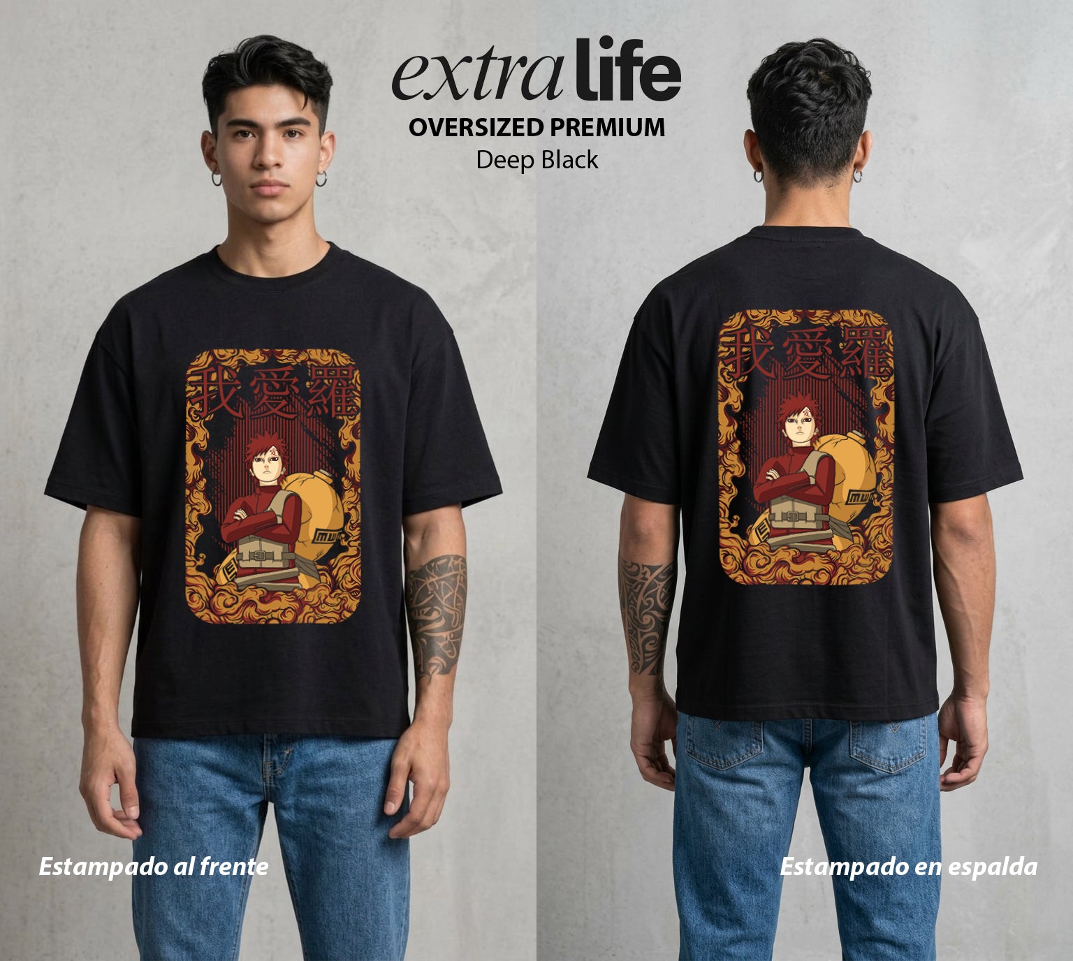 La Aldea Oculta | Dattebayo del Viento #02761 - Playera Oversized Premium | Deep Black - Foto en modelo