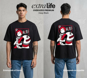 La Aldea Oculta | El Niño del Amor #02762 - Playera Oversized Premium | Deep Black - Foto en modelo