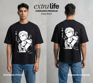 La Aldea Oculta | Poder del Chakra Zorro #02763 - Playera Oversized Premium | Deep Black - Foto en modelo
